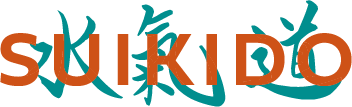 Logo med teksten "Suikido" med japanske tegn i baggrunden.